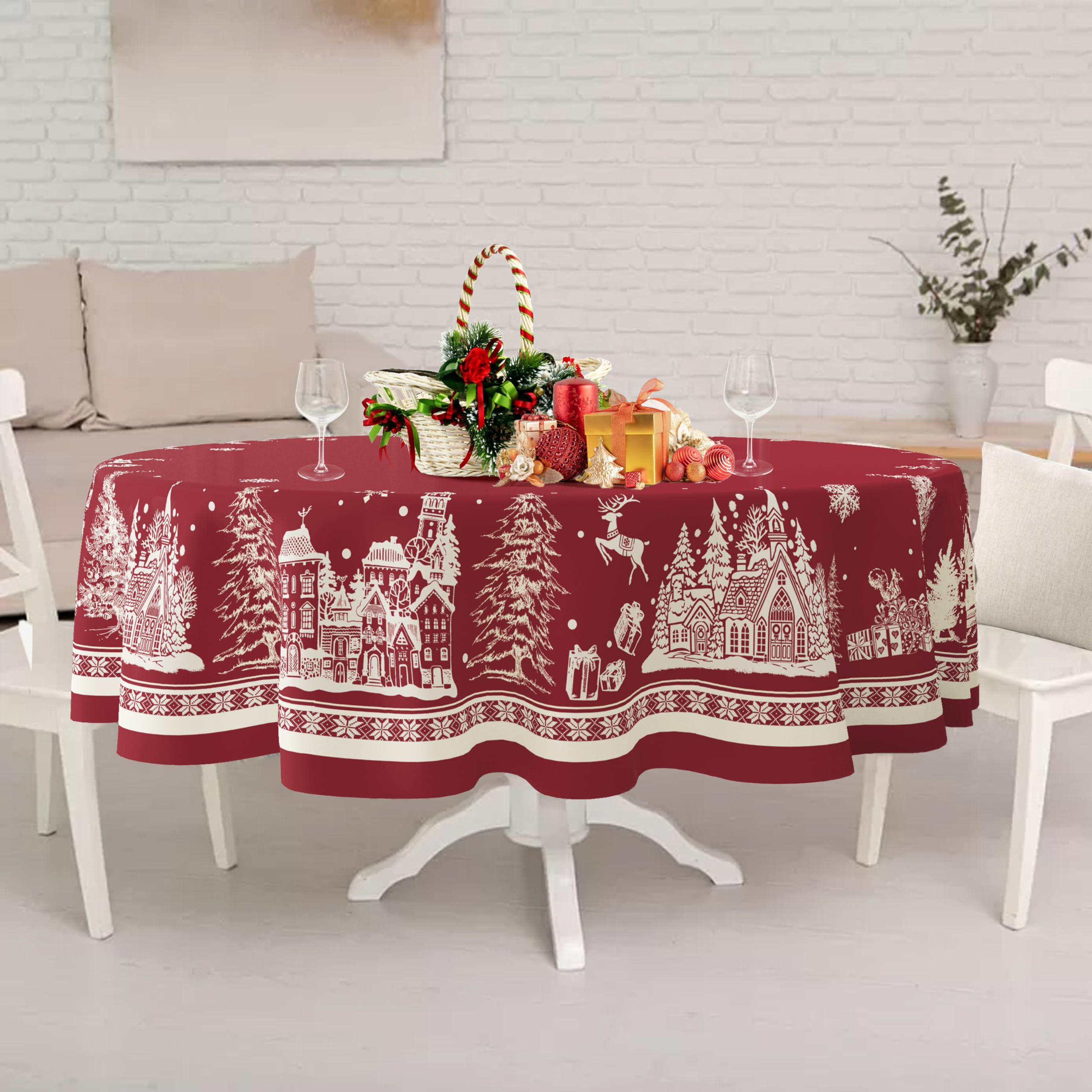 Amazon｜楕円形のクリスマステーブルクロス、54 x 72インチ